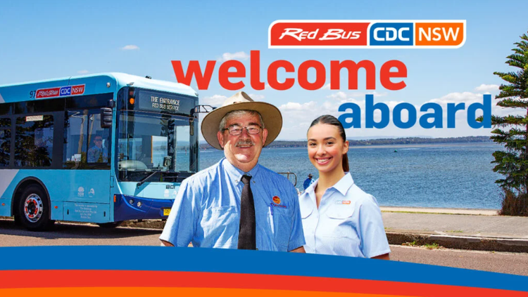 CDC Bus company drivers standing in front of a bus