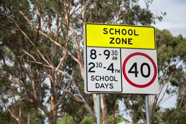 Image of School Zone sign with gum tree background for small school ...